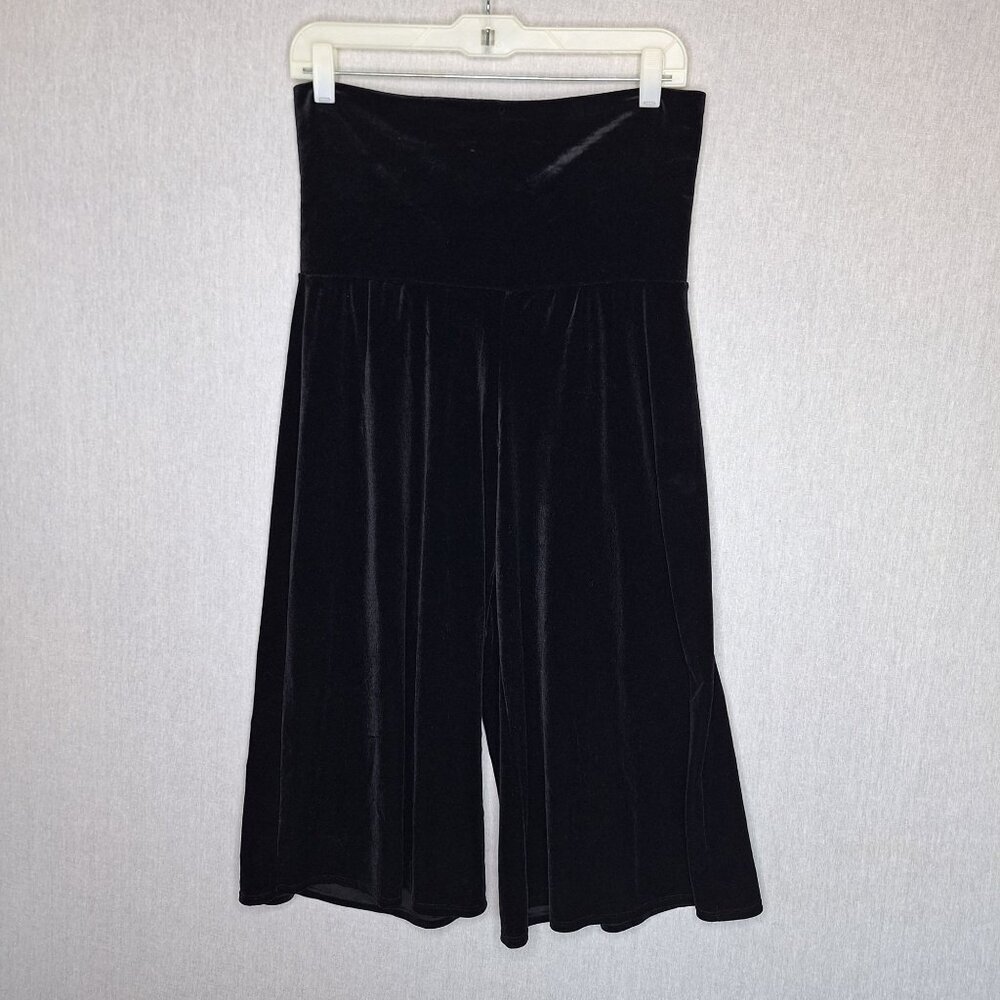 💙 Notations Black Velour Wide Elastic Waistband Wide Leg Cropped Pants Size M/L